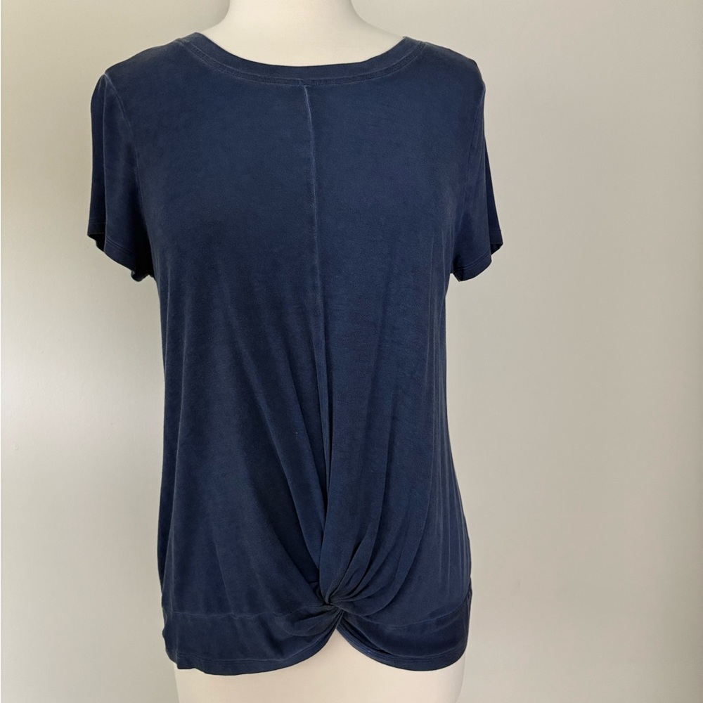 Cable & Gauge Twist Front Short Sleeve Tee Top L Blue Soft Lightweight Viscose